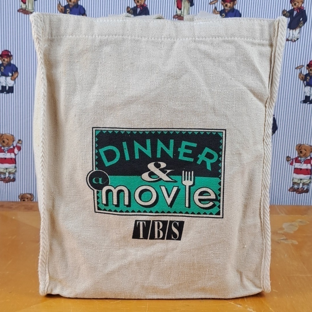 Vintage TBS Dinner & a Movie canvas resuable eco-friendly graphic tote bag